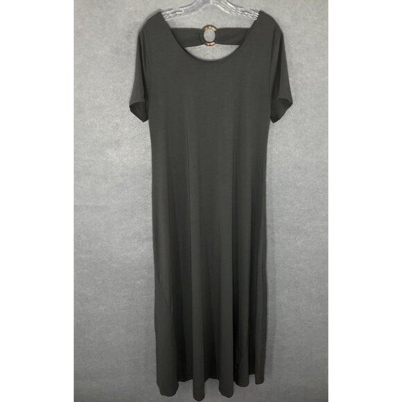Soft Surrounding Dress Womens Sz L Olive Green Cotton Blend Short‎ Sleeve Maxi - Picture 1 of 13